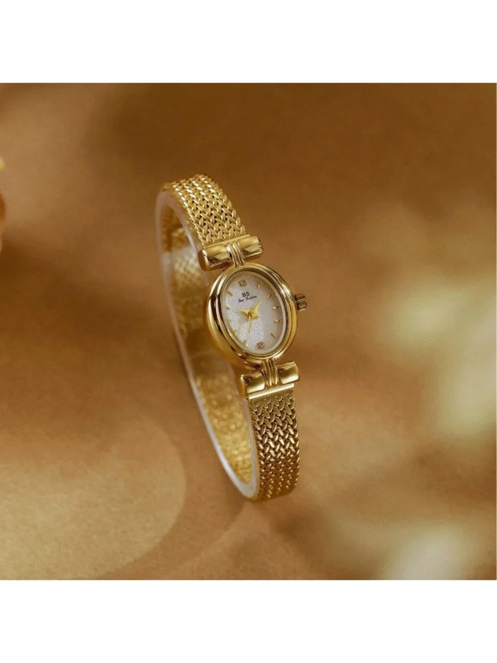 Women's Gold White Fashion Small Oval Quartz Leather Band Minimalist Wrist Watch